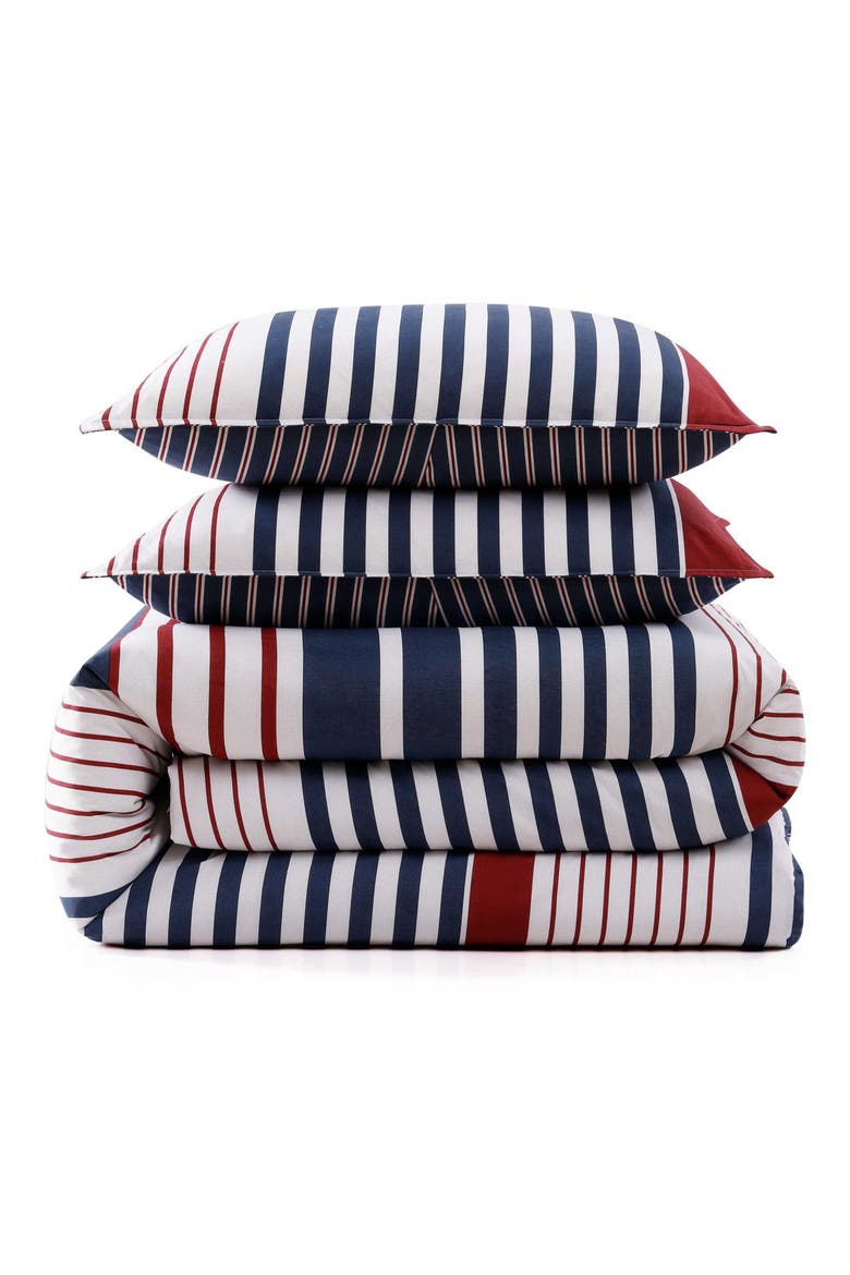Brookyln Stripe Cotton Percale Comforter & Shams Set, Main, color, BEIGE/ BLUE/ RED