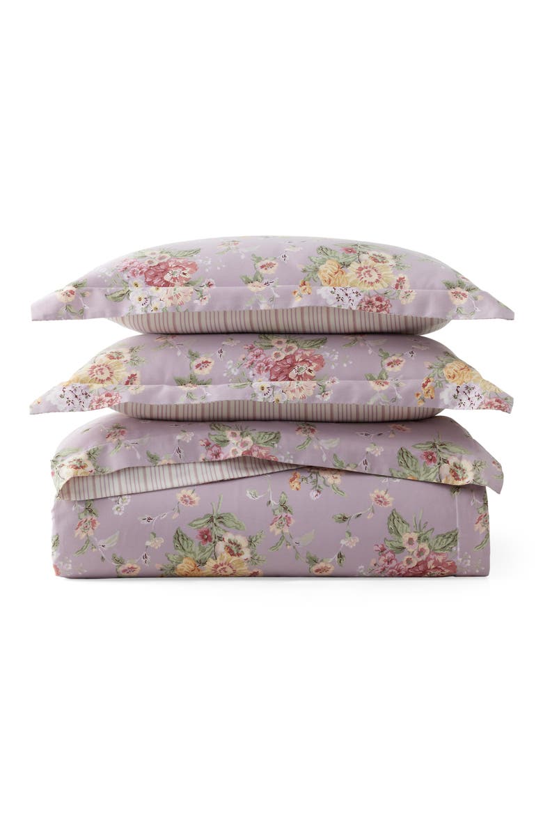 Selina Floral & Stripe Reversible Sateen Duvet Cover & Sham Set, Alternate, color, LAVENDAR MULTI