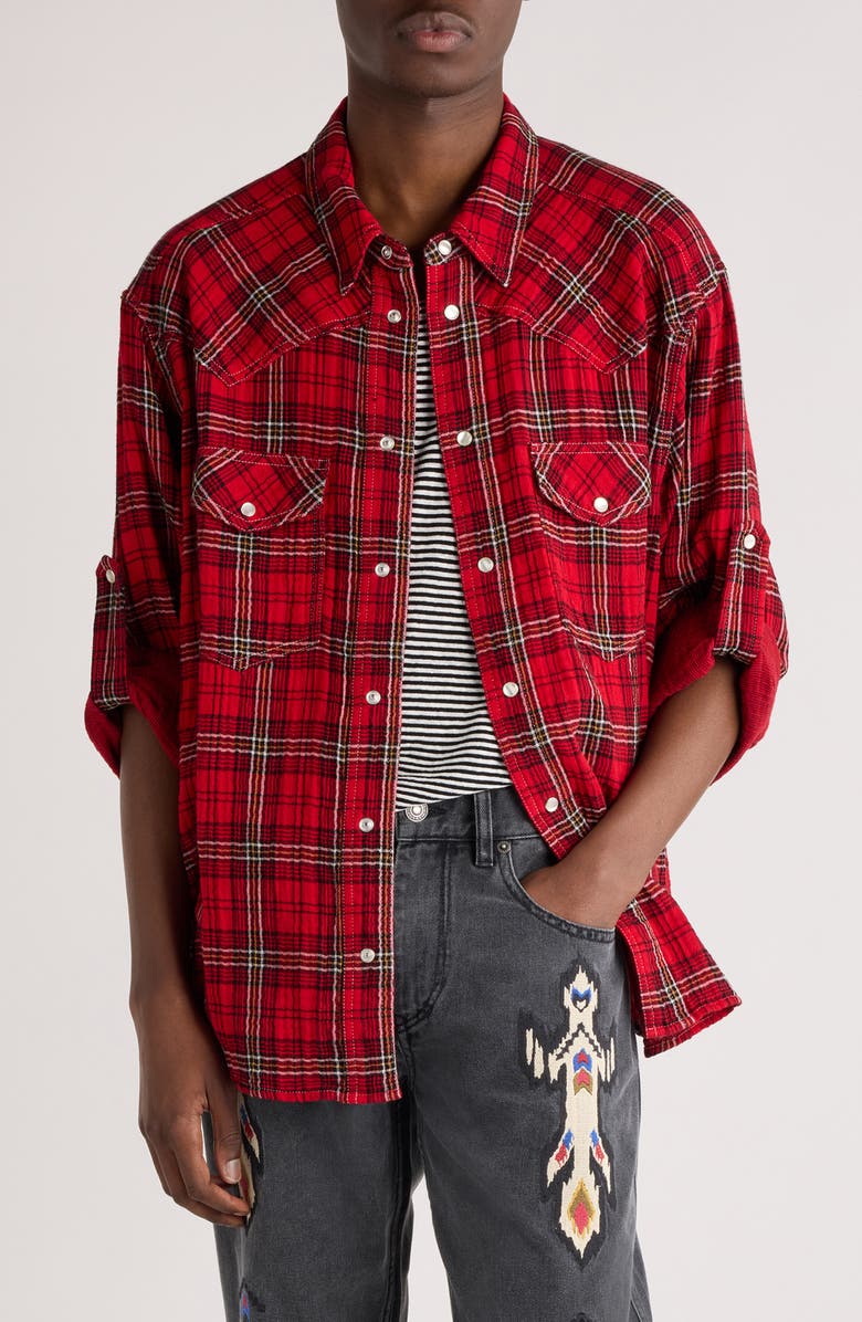 Isabel Marant Panema Plaid Cotton Snap-Up Shirt, Main, color, 