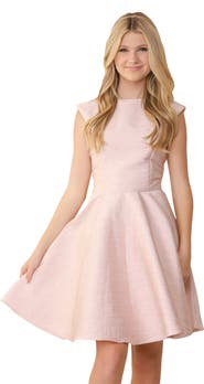 Un Deux Trois Cap Sleeve Boat Neck Dress In Longer Length