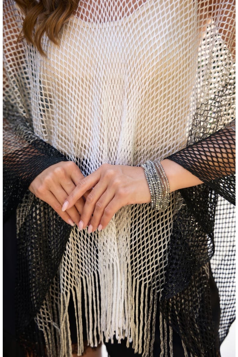 Crochet Fringe Poncho, Alternate, color, SILVER