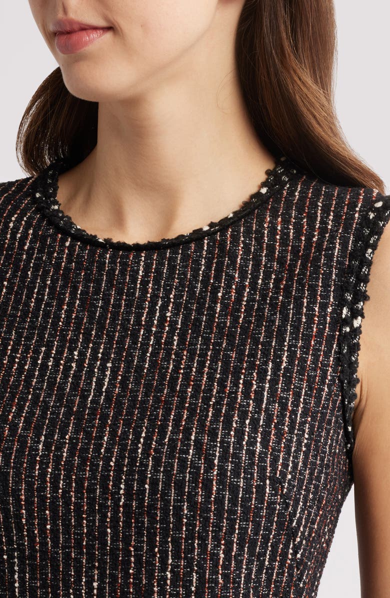 BOSS Datana Sleeveless Stripe Tweed Fit & Flare Dress, Alternate, color,