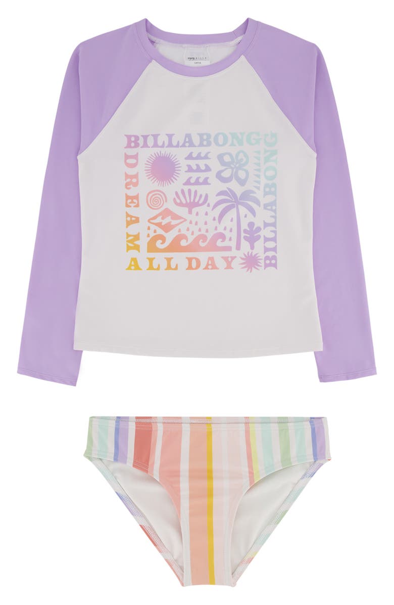 Billabong Kids' Sandy Day Rashguard Top & Bikini Bottoms Set, Main, color, 