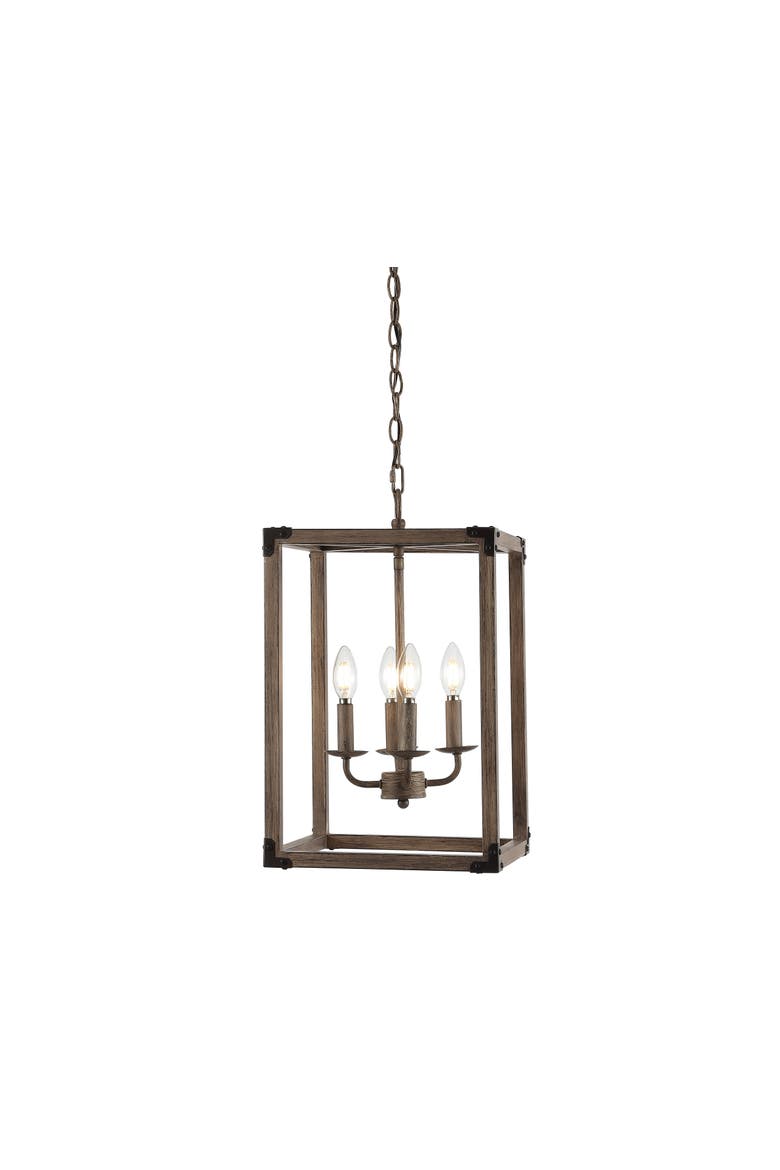 Magnolia 4-Light Adjustable Iron Rustic Farmhouse LED Pendant, Main, color, Brown
