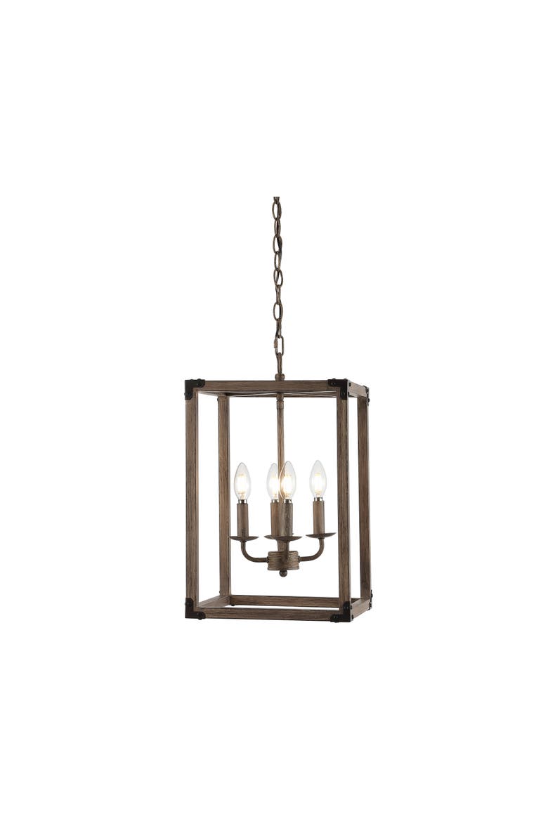JONATHAN Y Magnolia 4-Light Adjustable Iron Rustic Farmhouse LED Pendant, Main, color, Brown