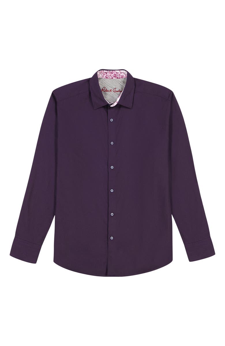 Robert Graham Odyssey Geo Jacquard Stretch Cotton Button-Up Shirt, Alternate, color, Berry