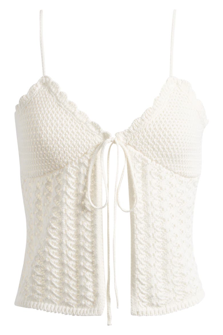 Leena Open Stitch Tie Front Cotton Camisole, Alternate, color, SAND