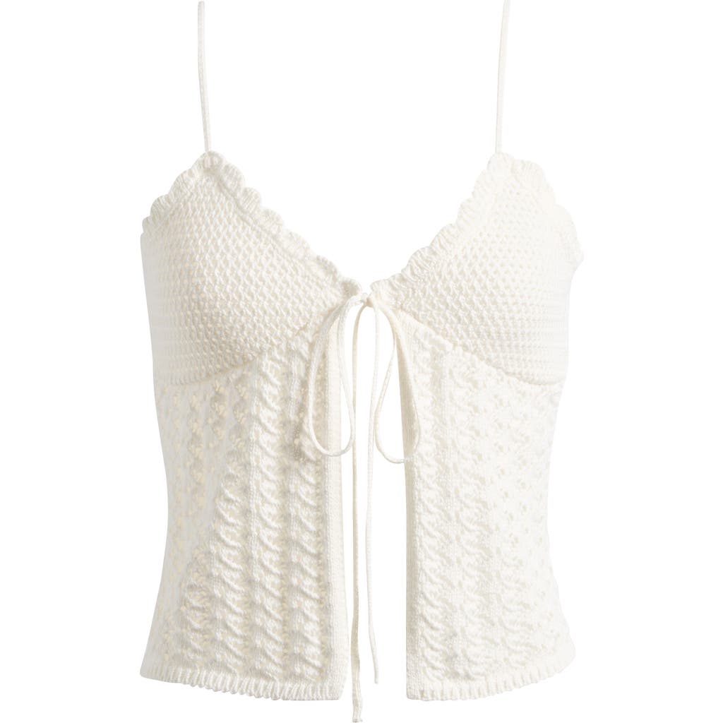 Pacsun Leena Open Stitch Tie Front Cotton Camisole In White