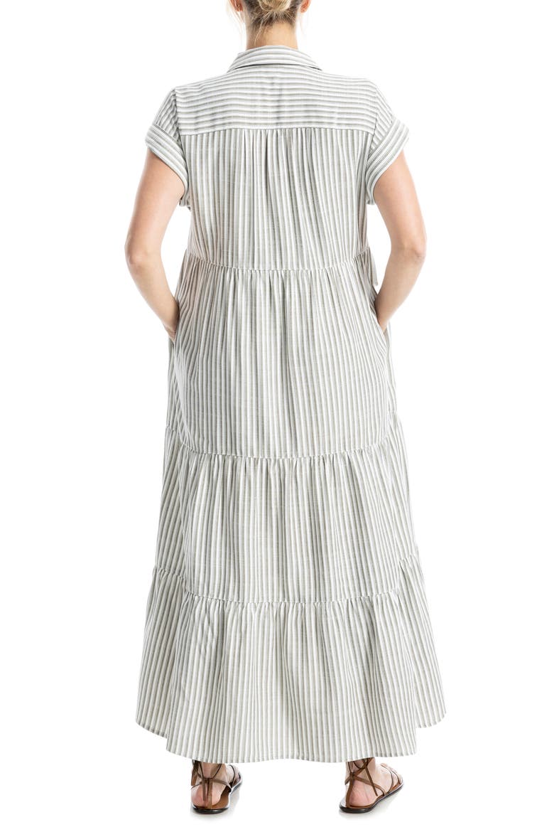Tiered Maxi Shirtdress, Alternate, color, IVORY/ OLIVE STRIPE