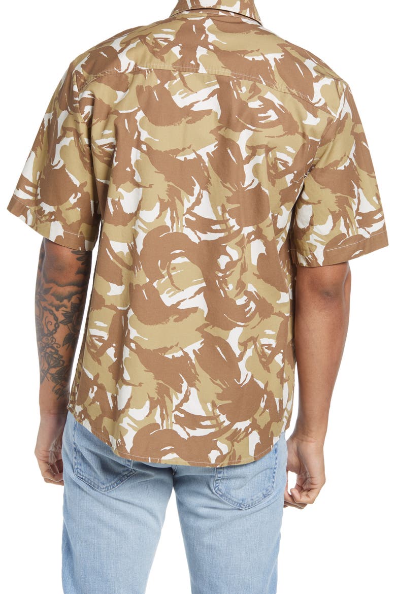 Joey Print Short Sleeve Button-Up Shirt, Alternate, color, SAND
