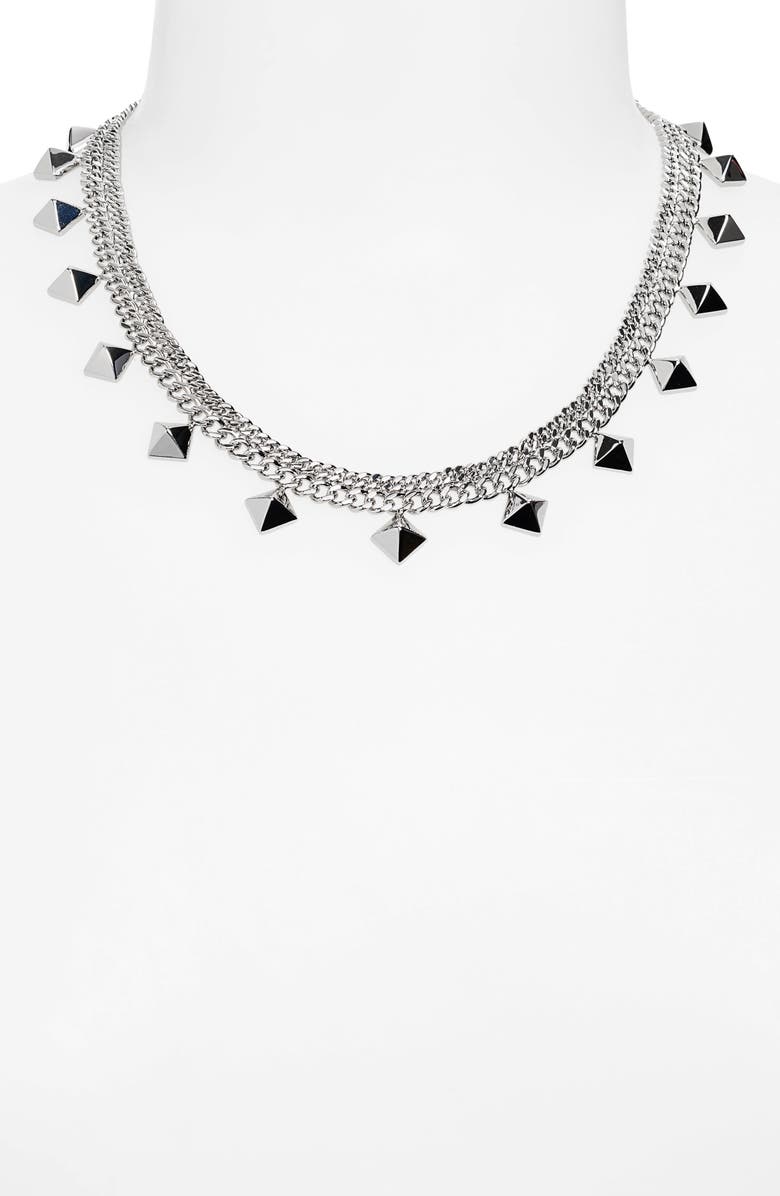 AllSaints Pyramid Charm Double Chain Collar Necklace, Alternate, color, 