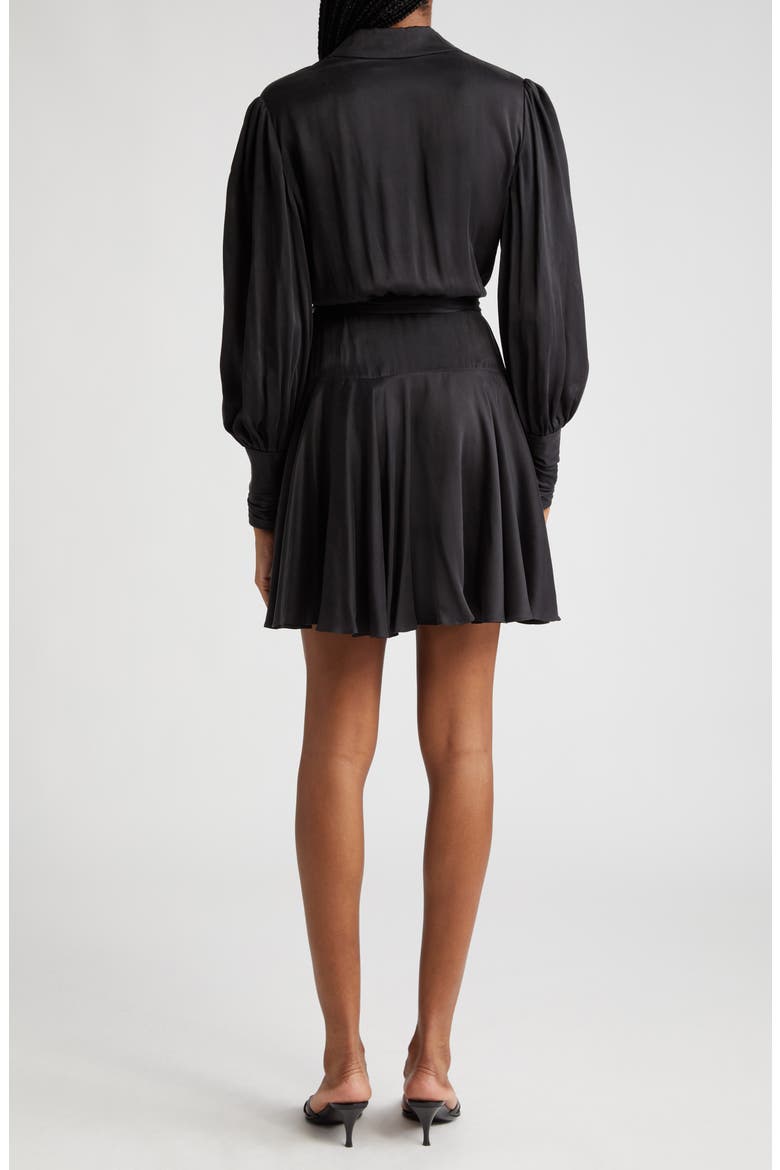 black long sleeve wrap mini dress PrettyLittleThing Women's Plus Satin Twist Front Open Sleeve Wrap Mini Dress in Black