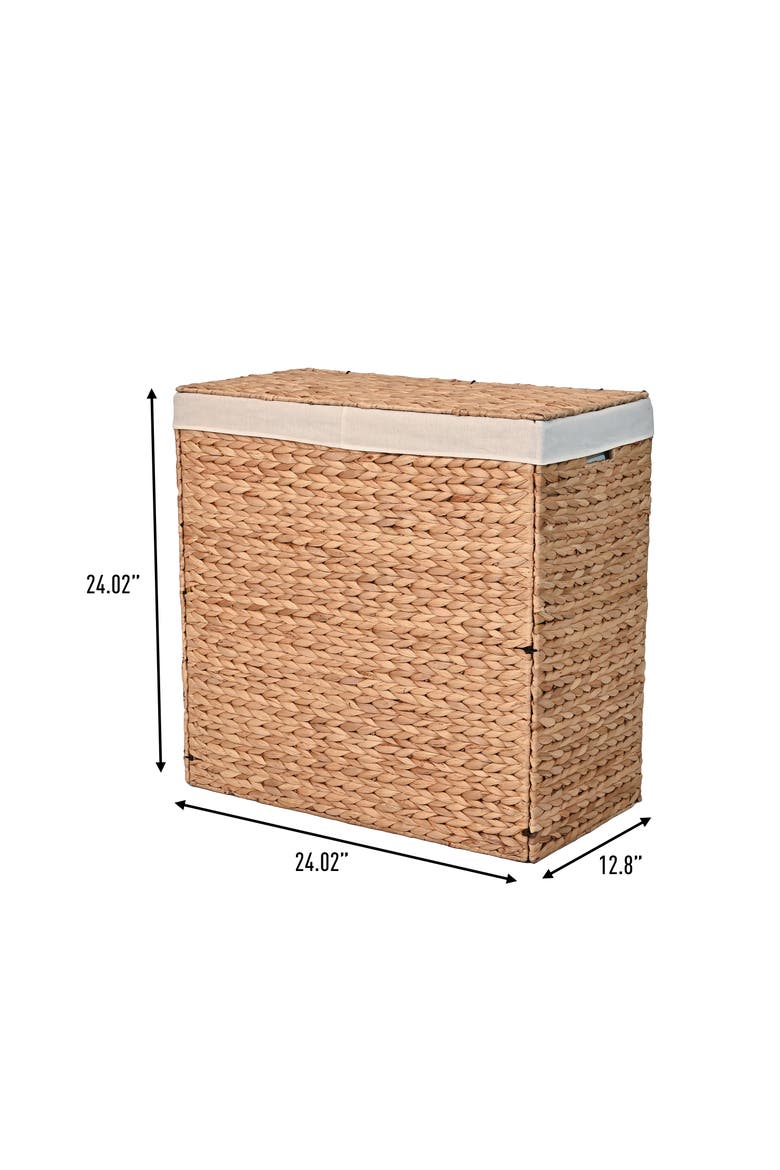 Sawyer Classic Farmhouse Hand-Woven Hyacinth 2-Section Collapsible Laundry Hamper with Washable Liner, Handles, and Lid, Alternate, color, Natural