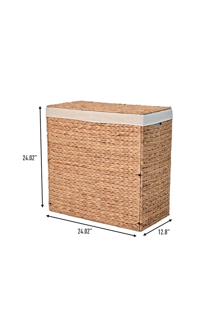 HAPPIMESS Sawyer Classic Farmhouse Hand-Woven Hyacinth 2-Section Collapsible Laundry Hamper with Washable Liner, Handles, and Lid, Alternate, color,