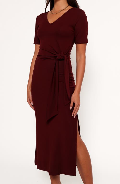 Petal And Pup Petal & Pup Asha Short Sleeve Tie Waist Midi Dress In Burgundy