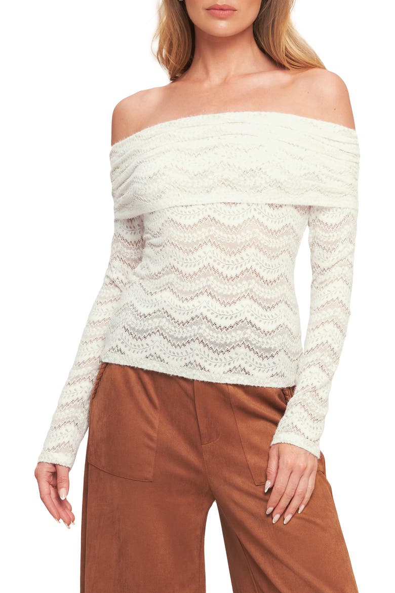 Off the Shoulder Long Sleeve Lace Top, Main, color, CREAM