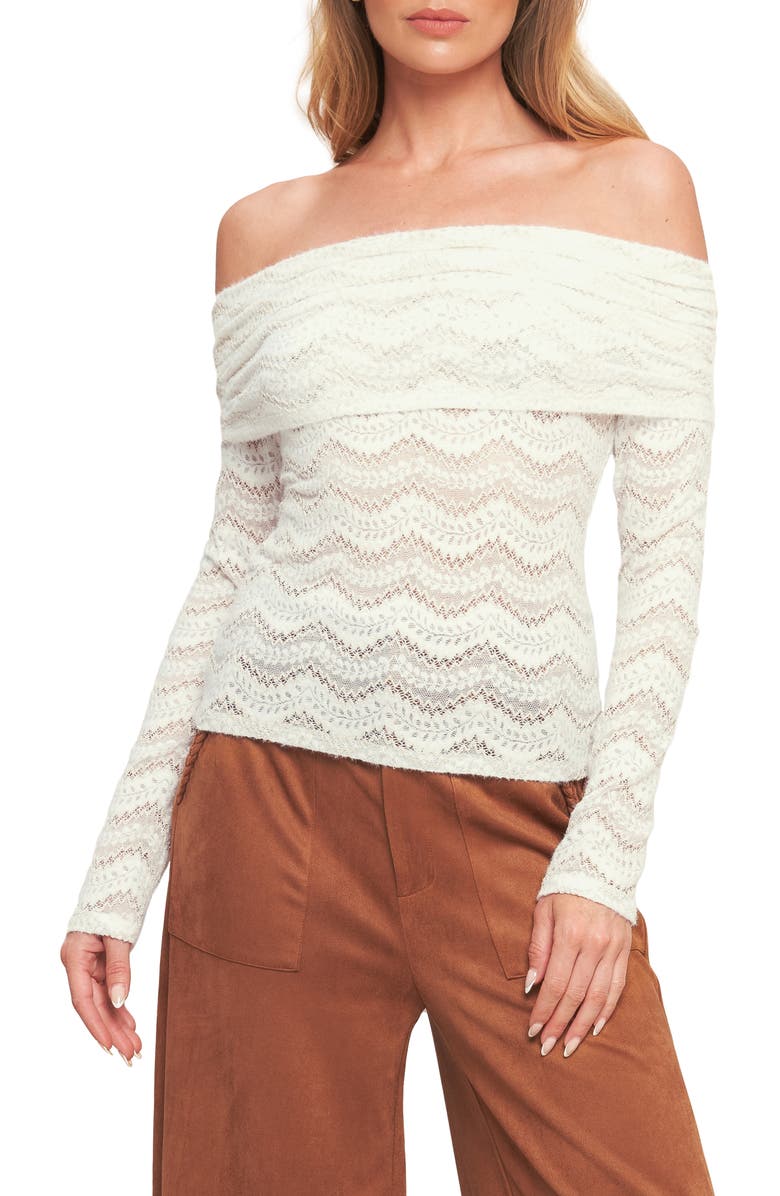 FLYING TOMATO Off the Shoulder Long Sleeve Lace Top, Main, color, Cream