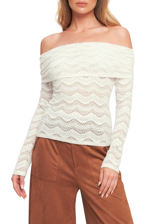 Off the Shoulder Long Sleeve Lace Top