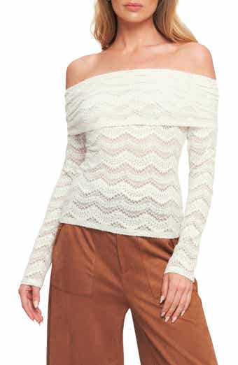 Off the Shoulder Long Sleeve Lace Top