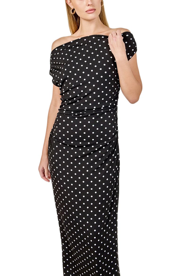 Asymmetric Polka Dot Column Dress, Alternate, color, BLACK/ WHITE DOT