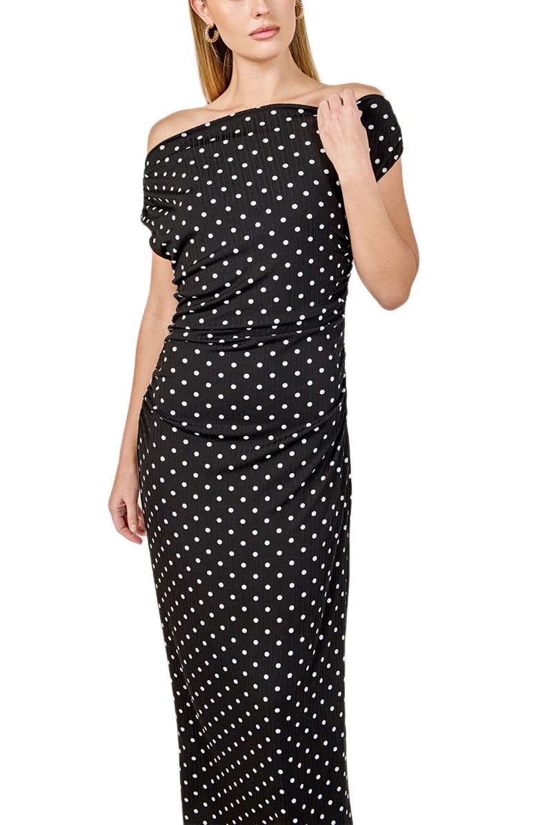 Endless Rose Asymmetric Polka Dot Column Dress, Alternate, color, Black/ White Dot