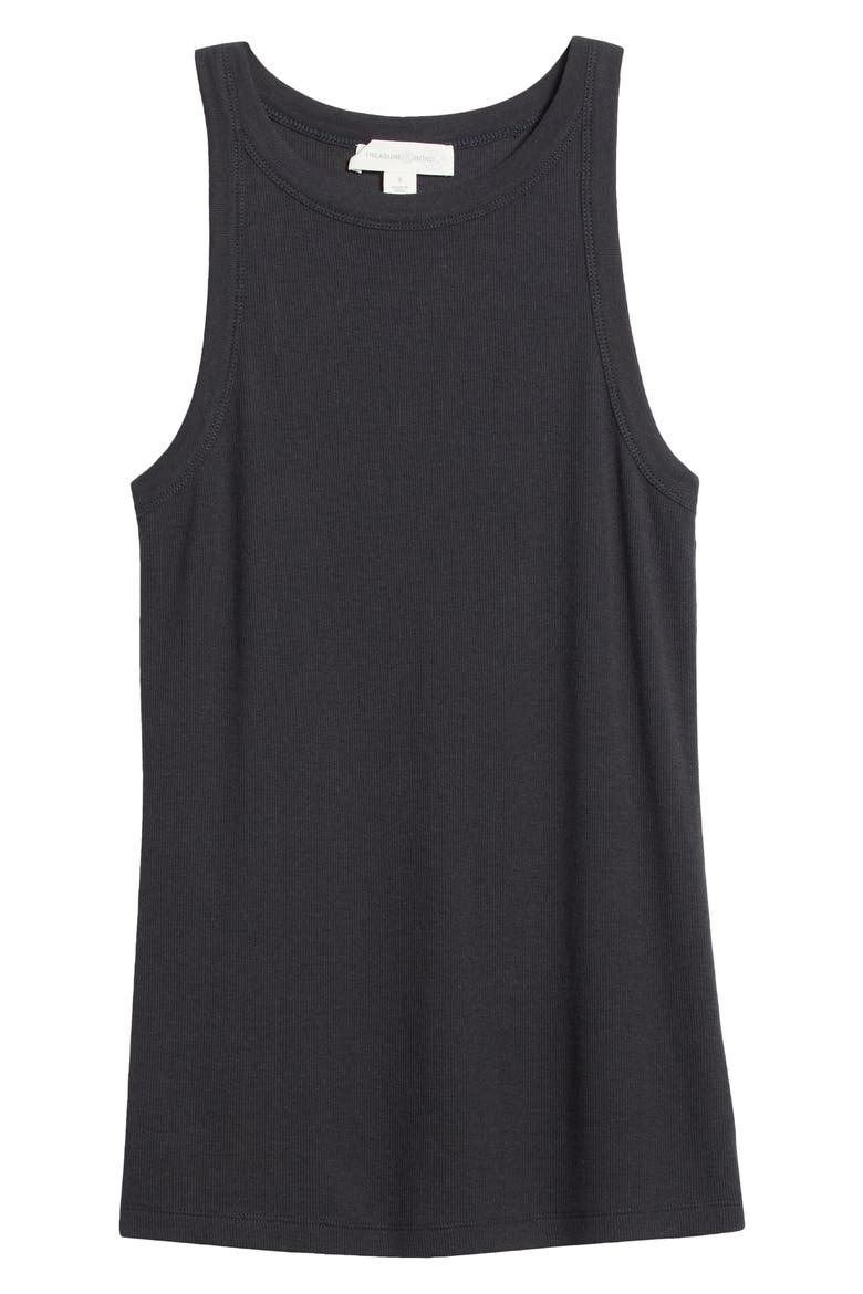 Cutaway Shoulder Cotton Blend Tank, Alternate, color, BLACK