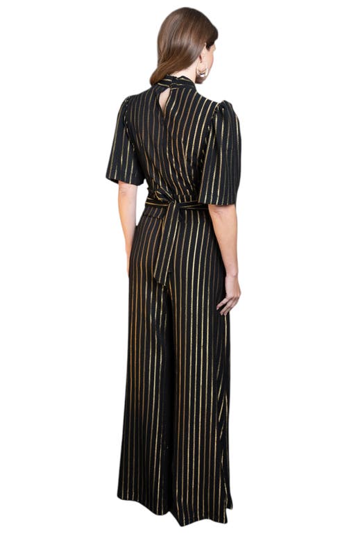 Hotsquash London Clothing Gold Stripe Wide Leg Jumpsuit In Black