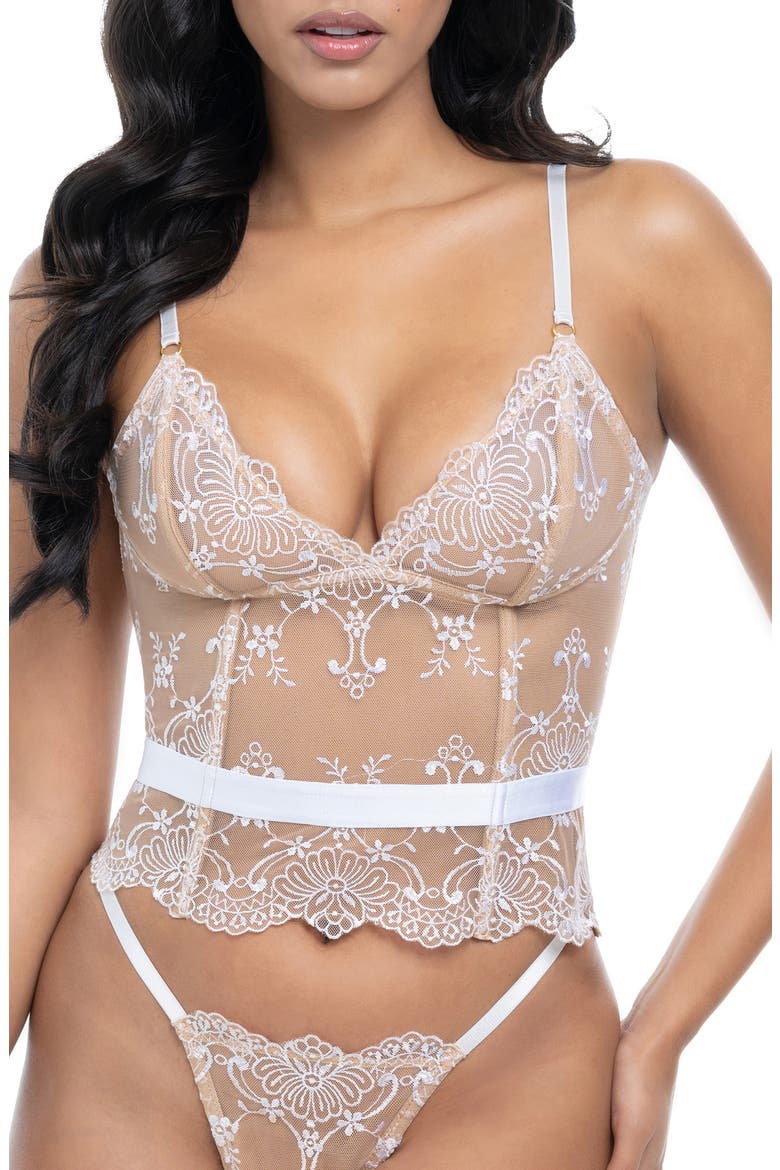 Marielli Underwire Lace-Up Bustier, Main, color, BAROQUE BLOSSOMS/BRIGHT WHITE