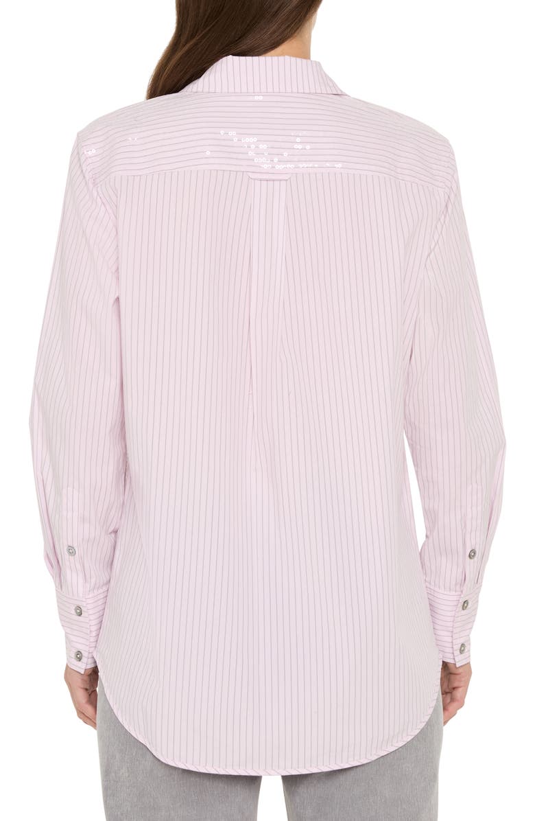 NIC+ZOE Subtle Shine Sequin Stripe Button-Up Shirt, Alternate, color, Pink Multi