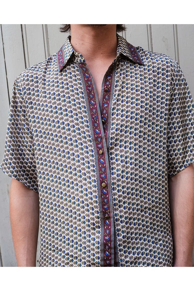 Embossed Botanical Short Sleeve Crepe Shirt, Alternate, color, Forest plum