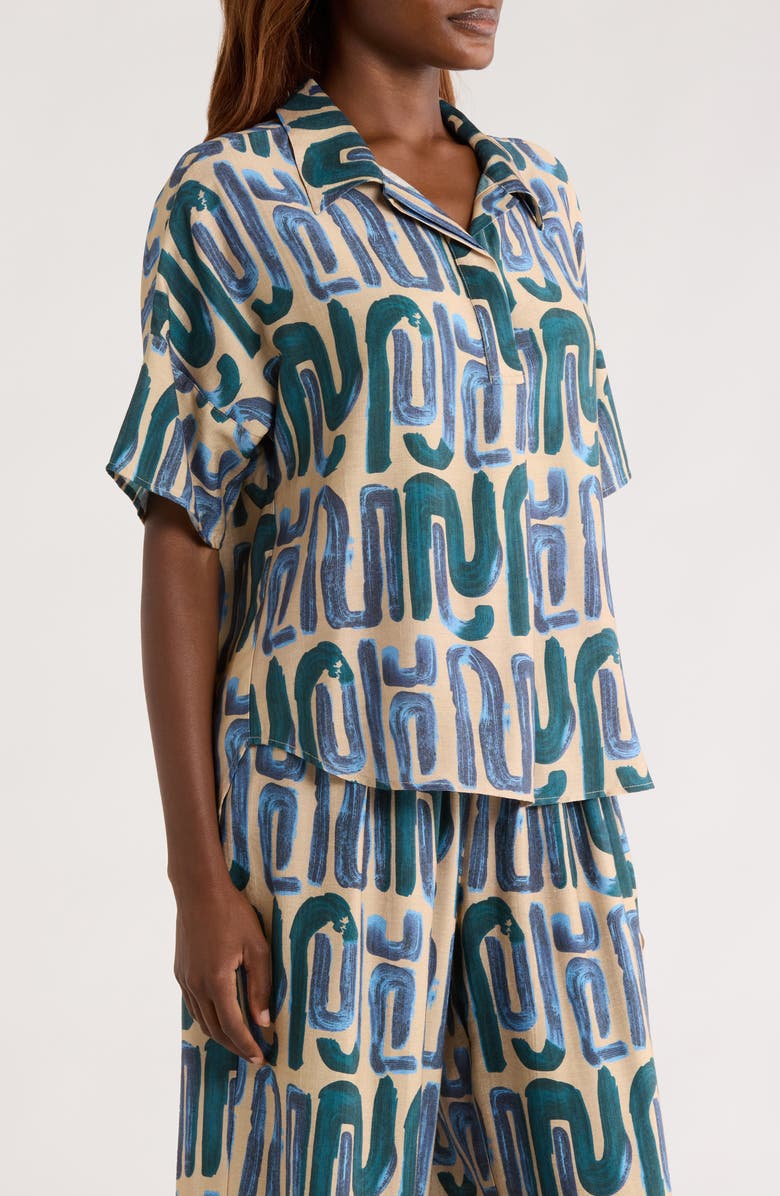 MELLODAY Easy Woven Pullover Shirt, Alternate, color, Taupe Blue Geo