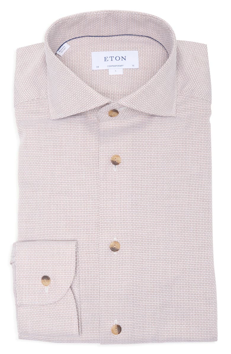 Eton Contemporary Fit Solid Dobby Cotton Dress Shirt, Alternate, color, Medium Brown