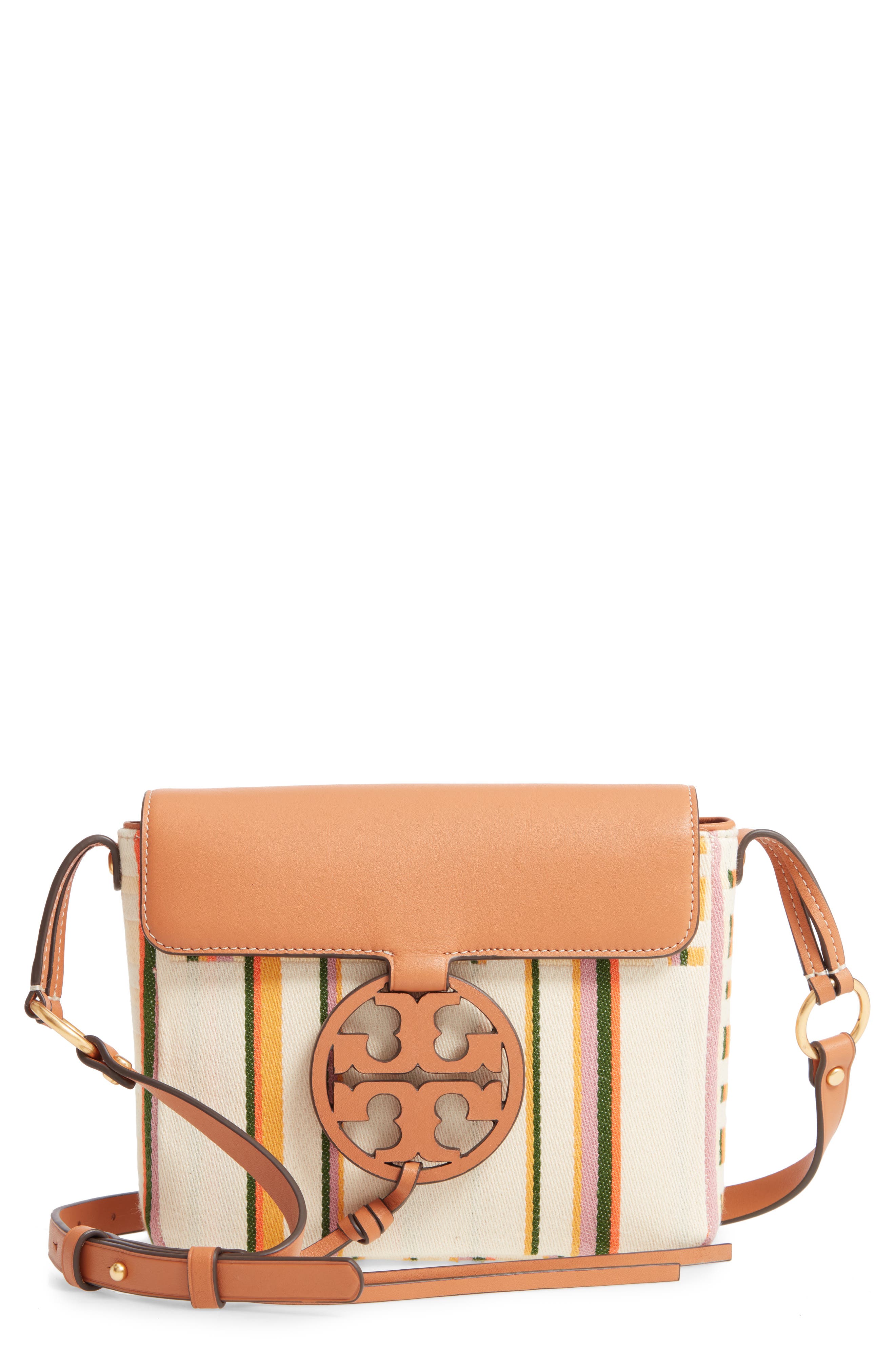 Tory Burch Miller Stripe Crossbody Bag, Main, color, Striped Plaid Double Weave