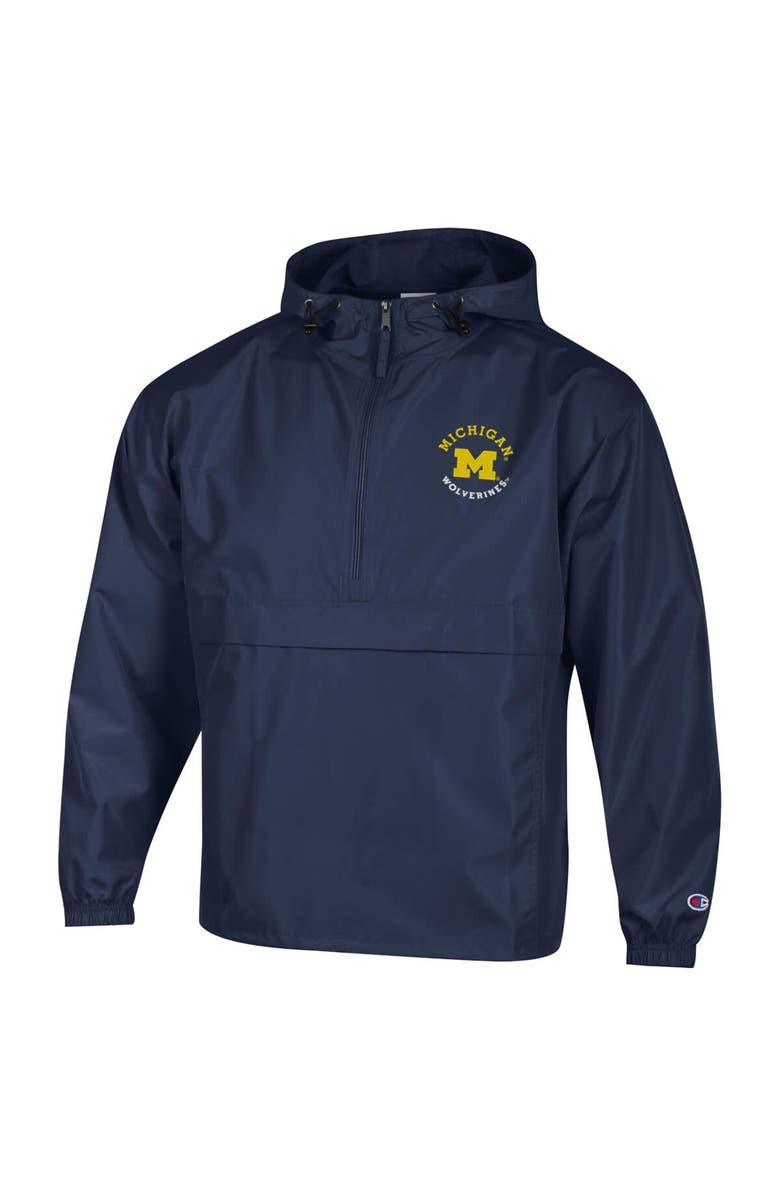 Champion Men's Champion  Navy Michigan Wolverines Packable Hooded Windbreaker Half-Zip Jacket, Alternate, color, Navy