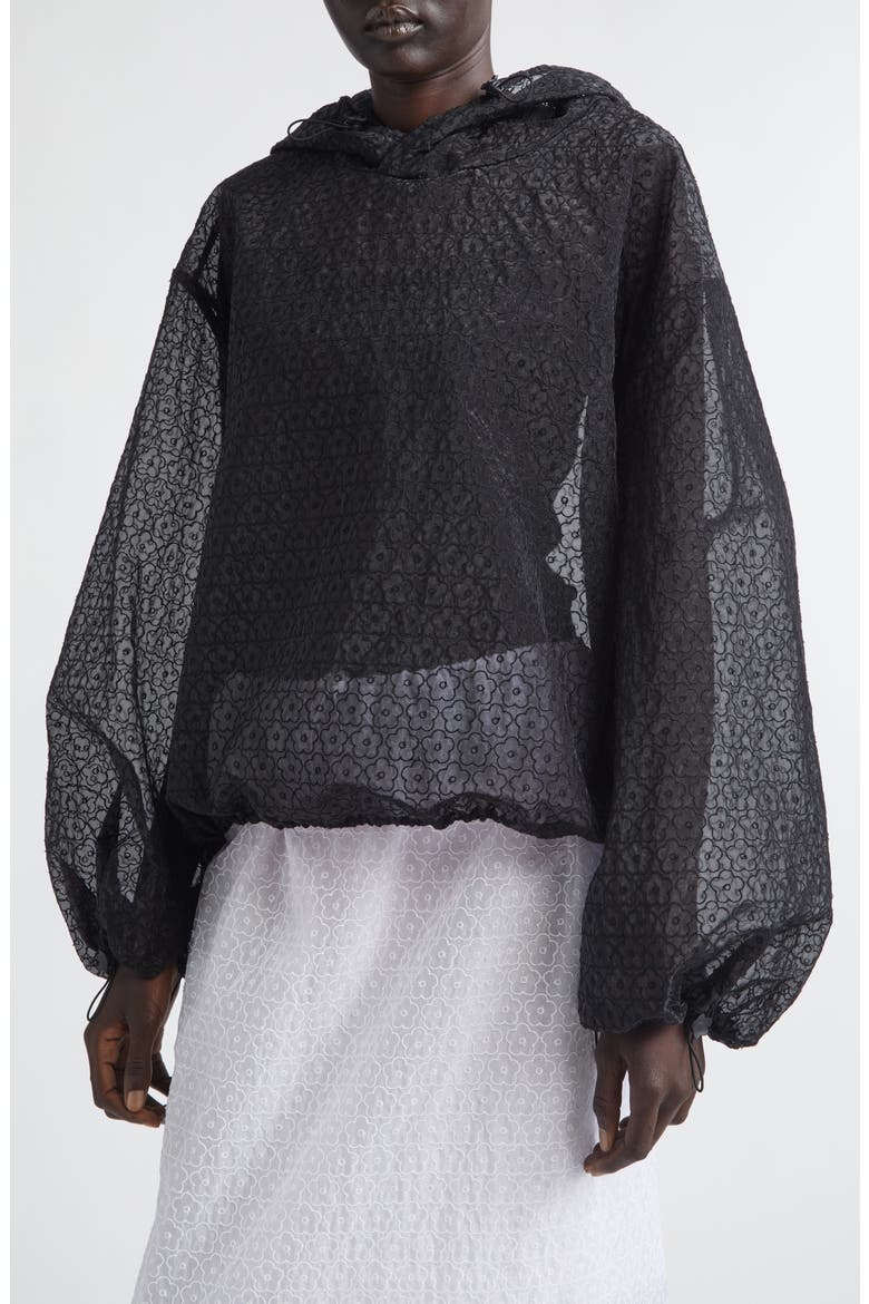 Shila Windflower Embroidered Sheer Organza Hoodie, Alternate, color, BLACK