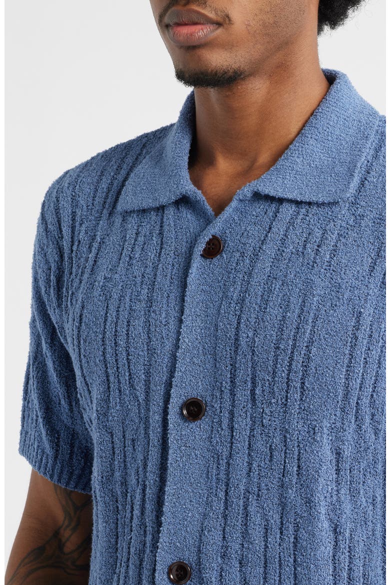 Zefi Salamanca Texture Knit Short Sleeve Button-Up Shirt, Alternate, color, BLUE