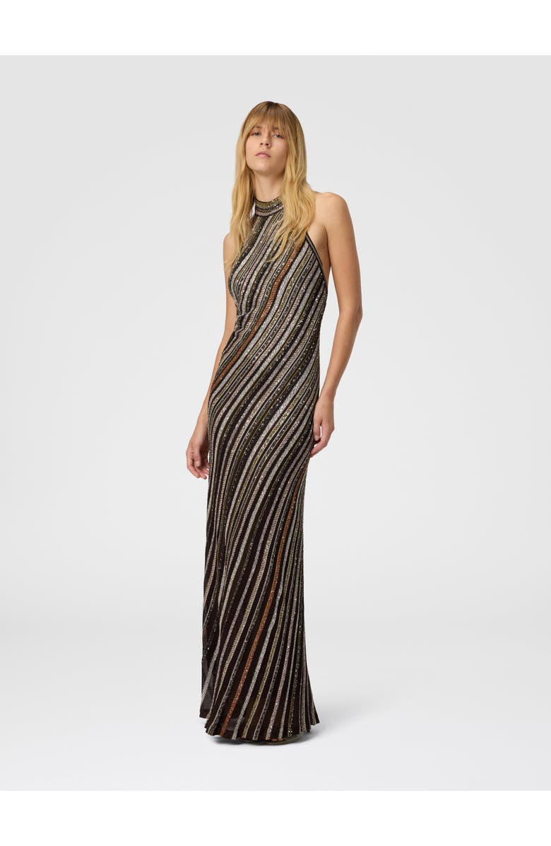 Missoni Long Dress With Halter Neck And Herringbone Stripe Knit, Alternate, color, Multicoloured