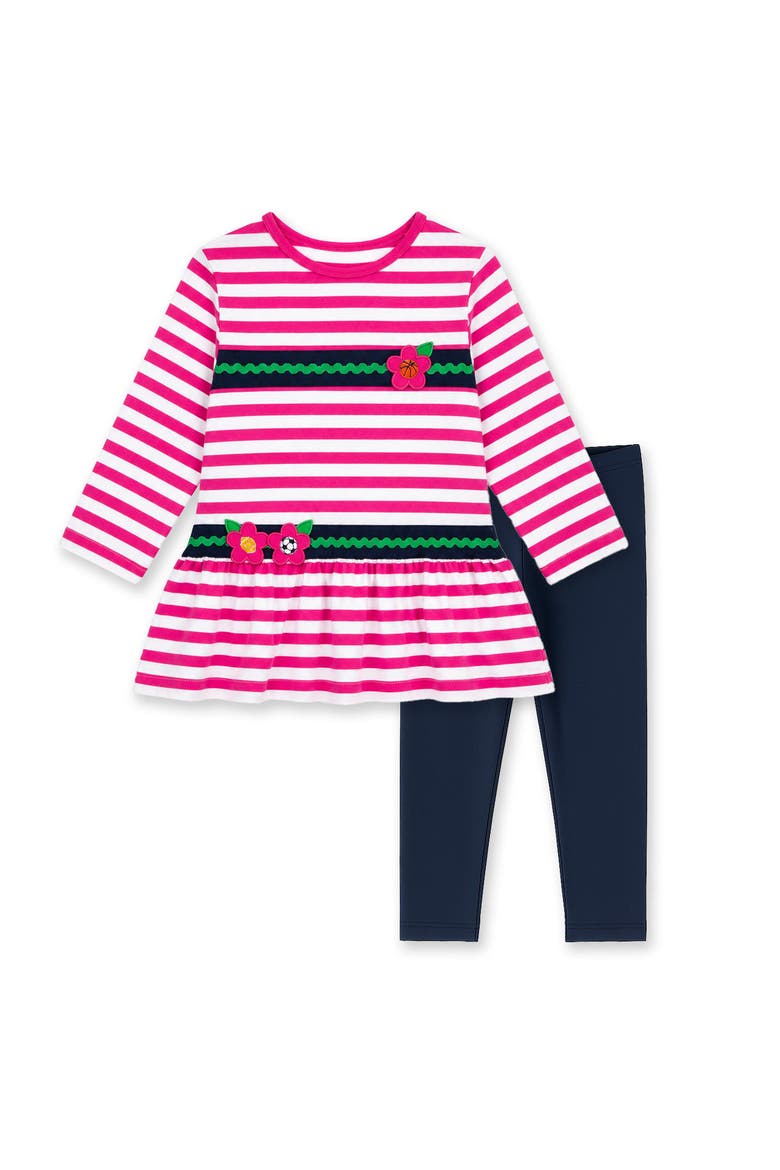 Stripe Knit Tunic With Sport Flowers And Leggings, Main, color, Fuchsia/Nvy