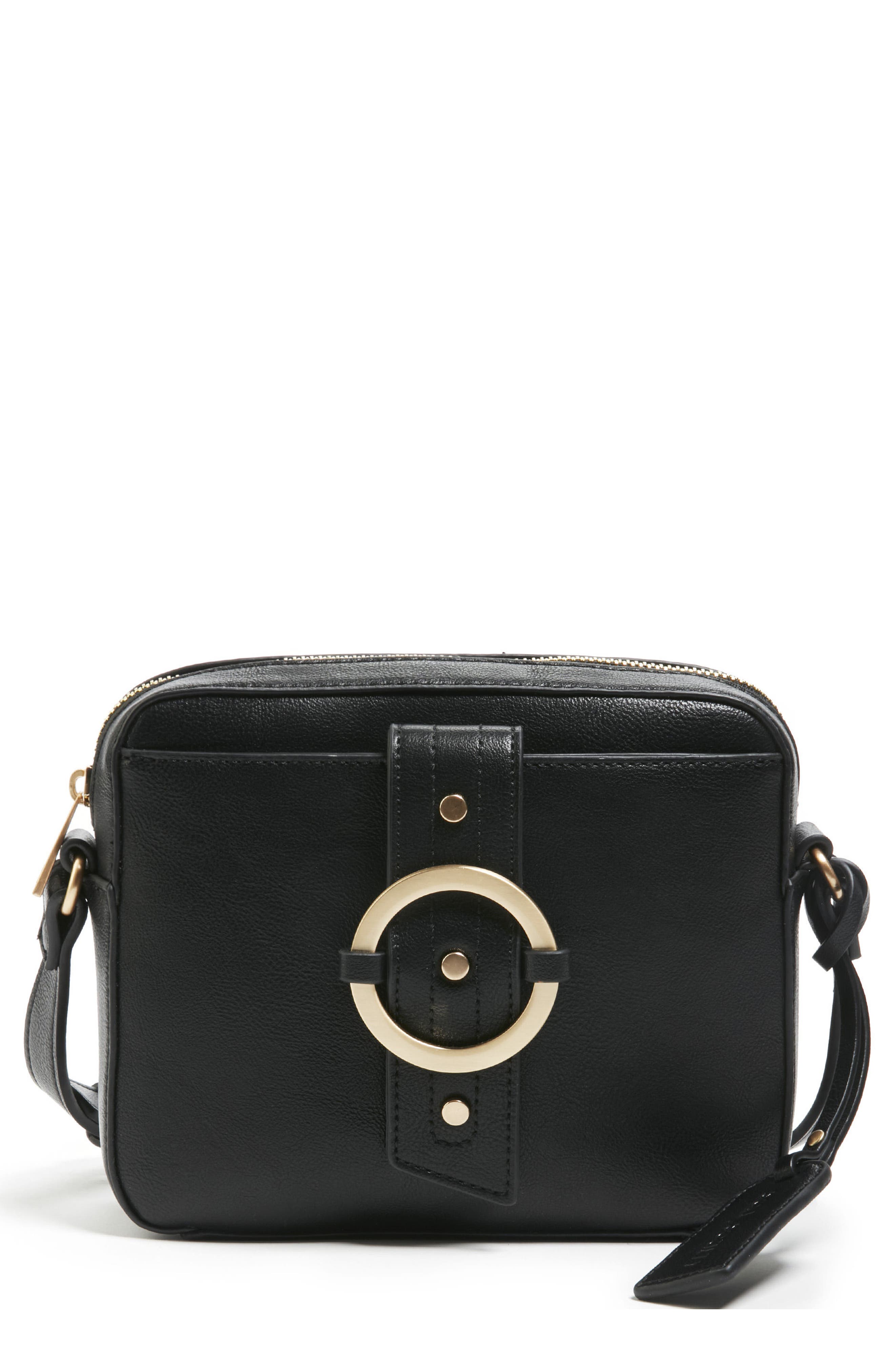 Faux Leather Camera Crossbody Bag, Main, color, BLACK