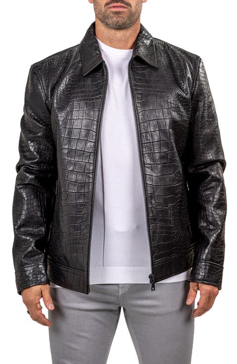 Marthyr Croc Embossed Leather Jacket