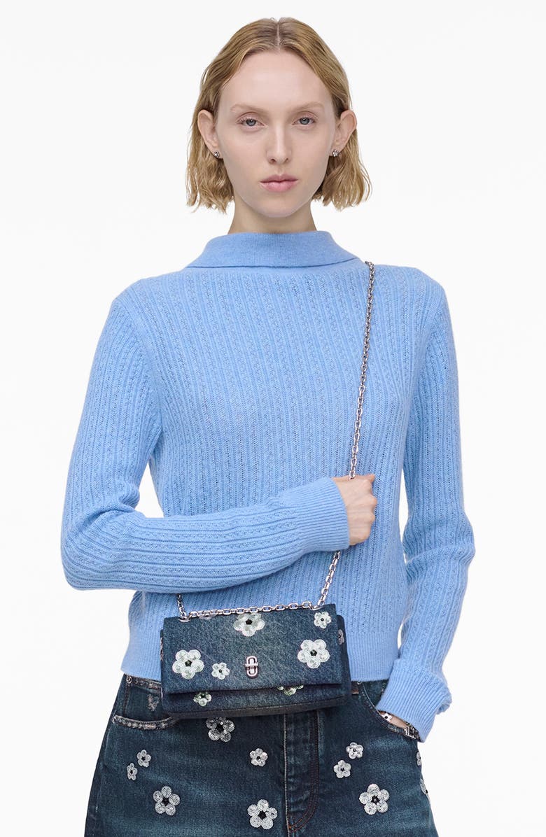 Marc Jacobs The Dual Chain Sequin Daisy Denim Wallet on a Chain, Alternate, color, 