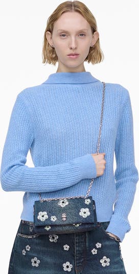 Marc Jacobs The Dual Chain Sequin Daisy Denim Wallet on a
