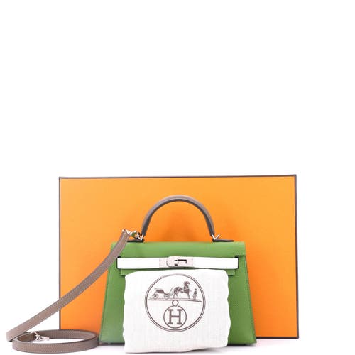 Pre-owned Hermes  Hermes Kelly Mini Ii Bag Tricolor Epsom With Palladium Hardware 20 In Green