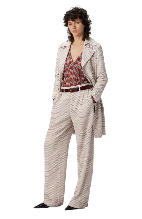 Double-breasted Trench Coat With Wavy Zigzag Pattern