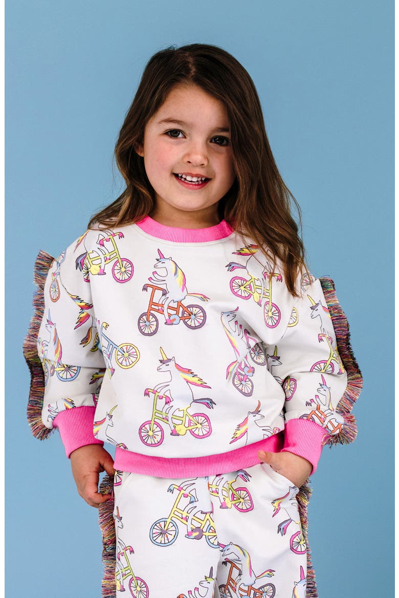 Kids' Funky Fringe Unicorn Print Cotton Sweatshirt, Alternate, color, CREAM