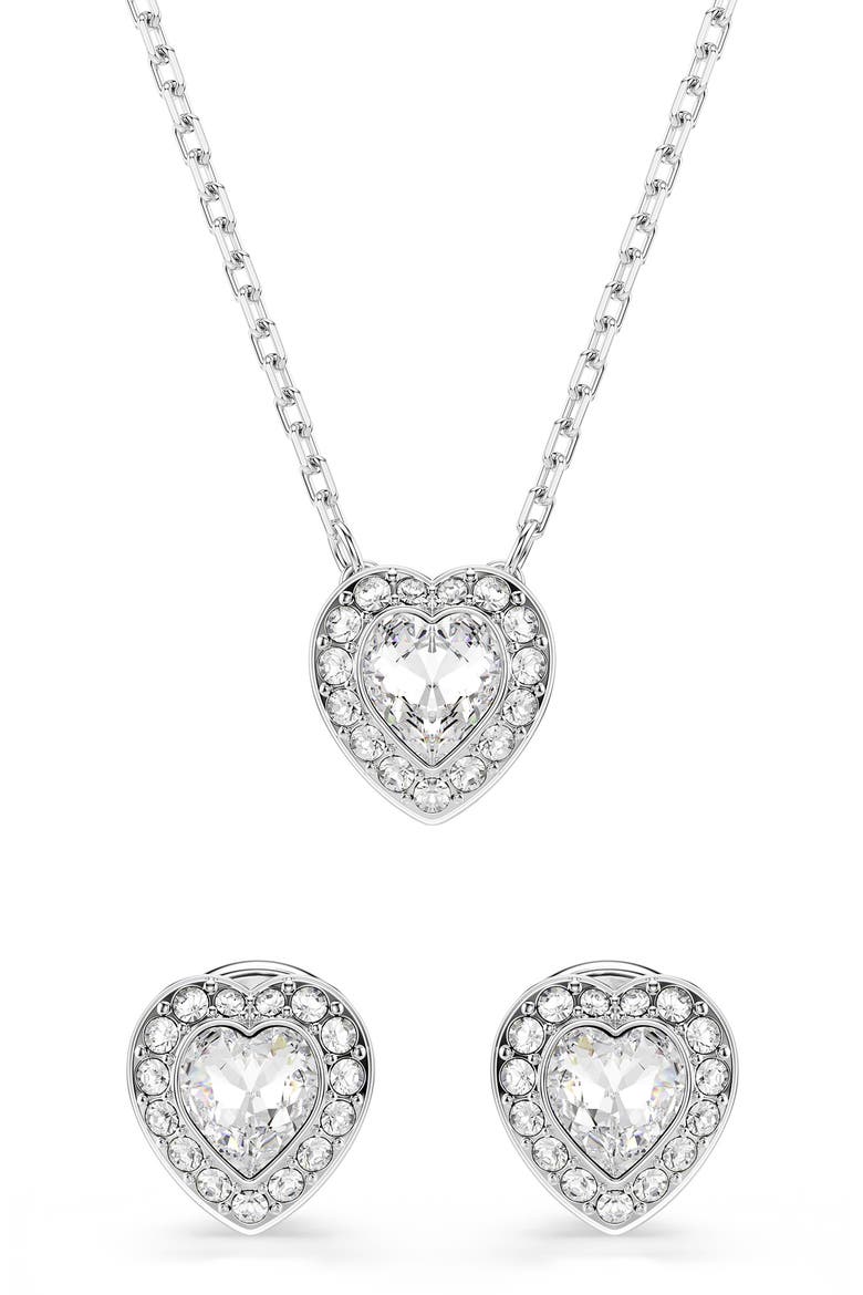 x Ariana Grande Angelic Crystal Heart Halo Stud Earrings & Necklace Set, Alternate, color, WHITE/ SILVER