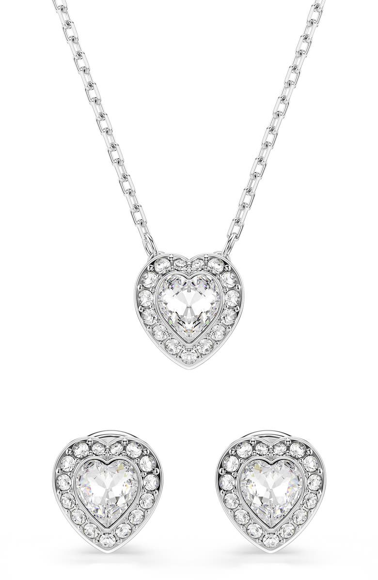 Swarovski x Ariana Grande Angelic Crystal Heart Halo Stud Earrings & Necklace Set, Alternate, color, White/ Silver