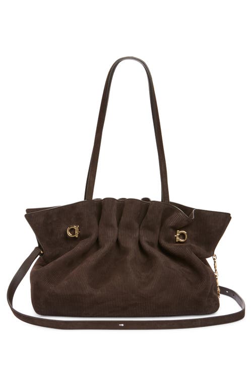 Ferragamo Medium Gancio Piercing Soft Leather Shoulder Bag In Brown