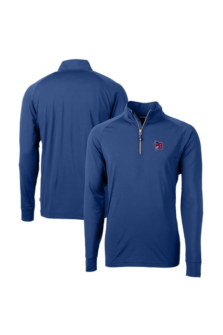 Men's Cutter & Buck  Blue Buffalo Bisons Adapt Eco Knit Stretch Recycled Quarter-Zip Pullover, Main, color, Blue
