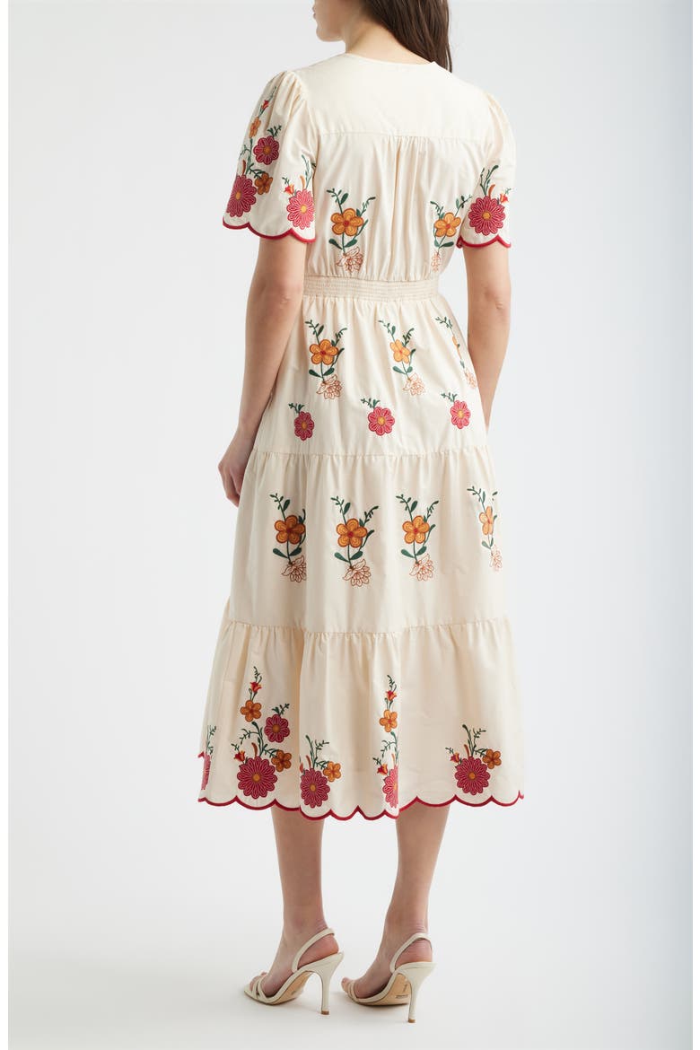 Embroidered Puff Sleeve Midi Dress, Alternate, color, RED MULTI